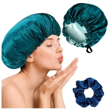 Silk Turban-Style Hair Bonnet, Double Layer Satin Lined Sleep Cap, Adjustable Ti