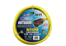US Wire USW 50 ft. 10/3 Yellow Heavy-Duty Extension Cord with Lighted Plug