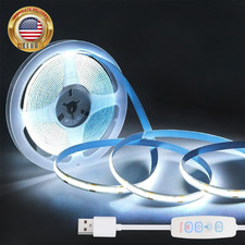COB LED Strip Lights White 3.28Ft, 5V Dimmable LED Light Strip, Flexible USB Lig
