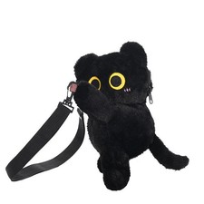 Black Cat Plush Shoulder Bag Cute Fur Crossbody Phone Coin Purse