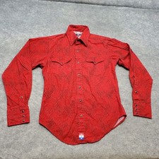 Vtg Texas Cotton Shirt Men's Size Medium Red Long Sleeve Pearl Snap Made In USA