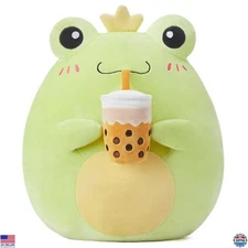 13" Large Frog Plush Pillow - Soft Cuddly Stuffed Animal Toy, Kawaii Design