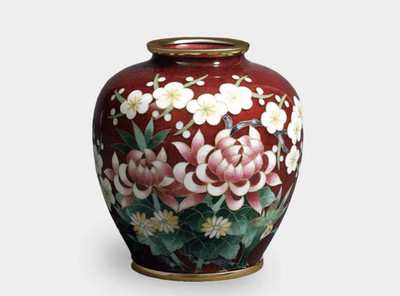 Lebendige Cloisonne Vase vier Herren Owari Nilpferd japanische traditionelle ...
