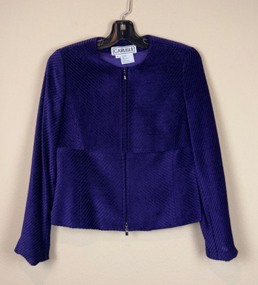 Carlisle Vintage Purple Wool Blend Full Front Zip Ribbed Cardigan Jacket