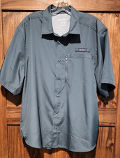 Eddie Bauer Vented Green Polyester Short Sleeve Button Front Shirt Mens Size 2XL