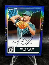 2017 Panini Donruss Optic Matt Olson Rated Rookie On Card Auto Blue /75 Braves. rookie card picture