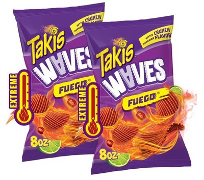 Takis Waves Fuego Hot Chili Pepper & Lime Wavy Potato Chips Extreme 8 Oz. 2 Pack