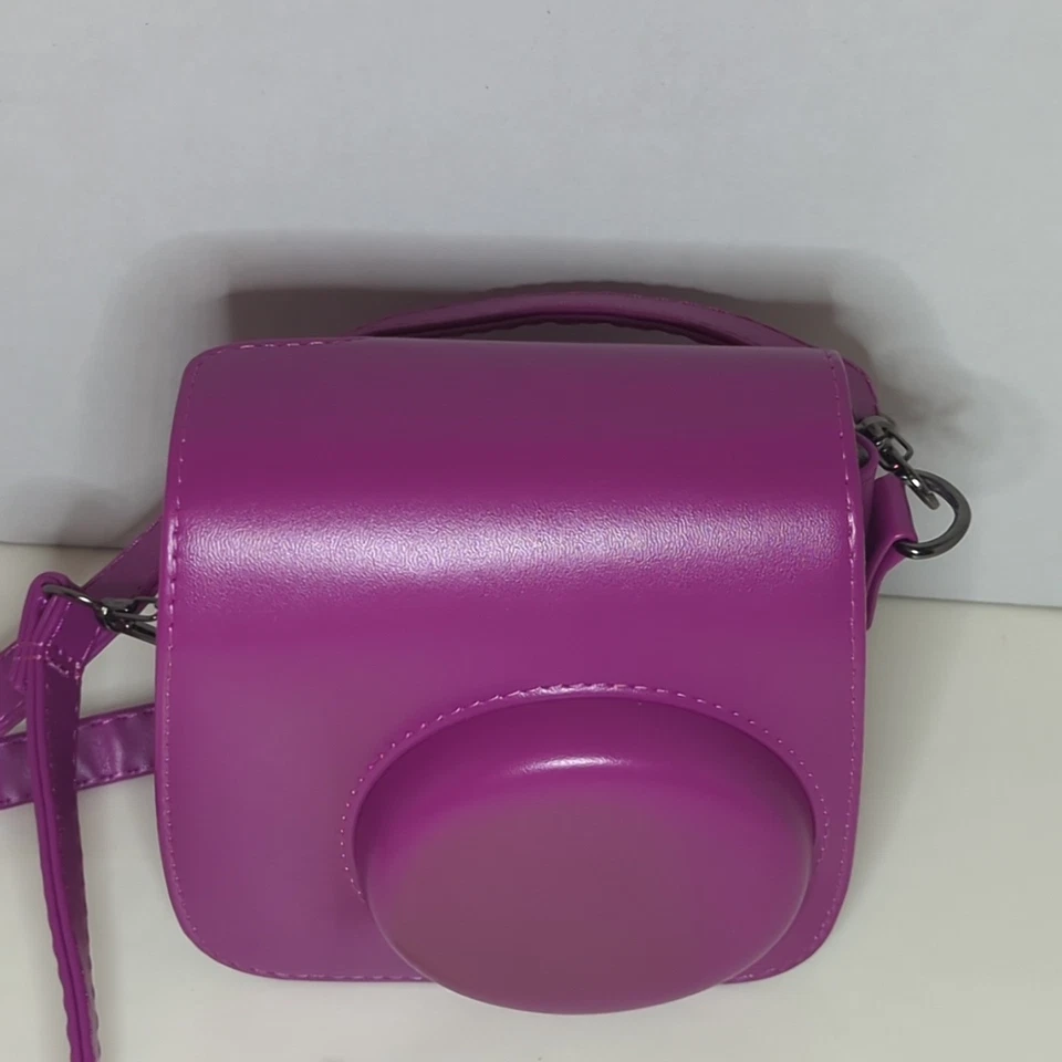 富士 Instax Mini 8 外壳单肩包复古 Pu 皮革带肩带紫色 — 第 2/4 张图片