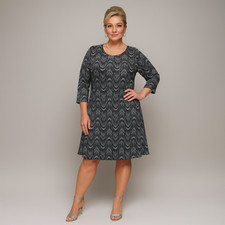 Navy Sparkly Swirl Pattern Long Sleeve Party Swing Dress