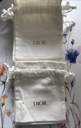 Dior Logo Small Canvas Bag Pouch Drawstring White Gold Cream Lot of 11