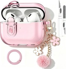 Cute Magsafe Case for Airpods Pro 2 Cover Lock Clip for Girl Women with Pom pom