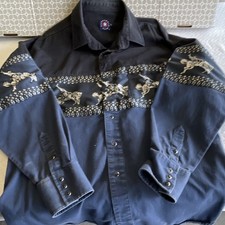 Vintage Panhandle Slim Western Shirt, Size Large, Button Down Pearl Snaps, C-10