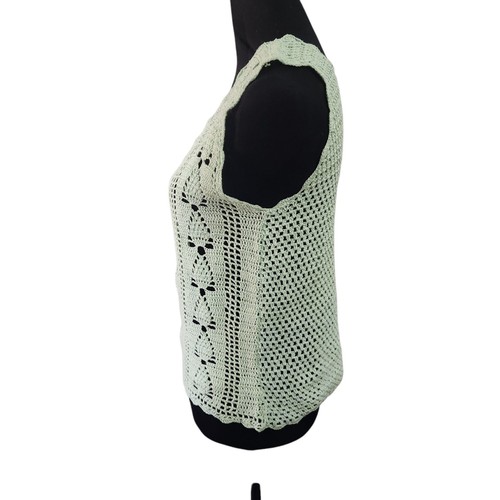 Vintage Boho Crochet Tank Top Shirt S M Green Doily Scallop Loose Weave - Picture 4 of 7