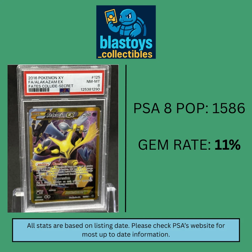 2016 POKEMON XY FATES COLLIDE SECRET #125 FULL ART/ALAKAZAM EX PSA 8 - Image 2 of 4