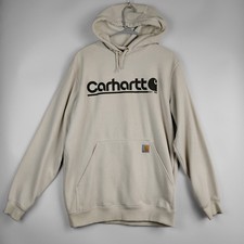 Carhartt Mens Medium Graphic Logo Hoodie Cream Beige Sweatshirt TS6793-M Hooded