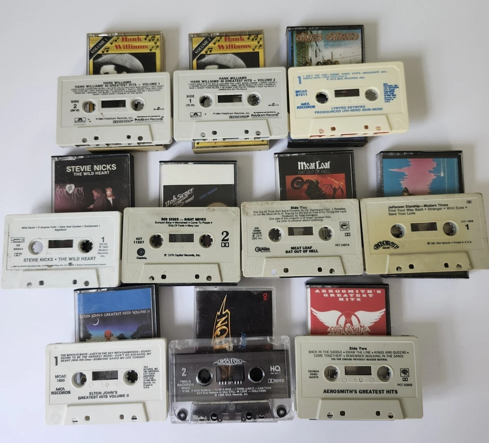 Lot Of 10 Vintage Cassettes Tapes Rock Country Aerosmith Skynard Meat Loaf Hank Foto 3 de 3