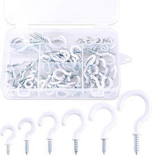 100-Pieces 6 Sizes White Vinyl Coated Cup Hooks Screw-in Ceiling Hooks Screw Hoo