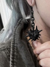 Goth Emo Black Spiked Heart Drop Earrings  Punk Statement Dangle Earrings