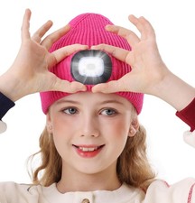 LED Beanie for Kids, USB Rechargeable Hand Free Hat with Light Winter Night G...