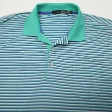RLX Ralph Lauren Polo Shirt Men Large Blue Green Striped Short Sleeves No Logo