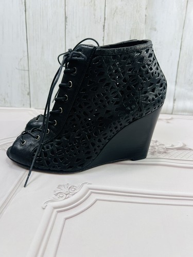 Stuart Weitzman Women wedge Open Toe Lace Up Leather booties Size 6.5 - Picture 10 of 14