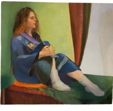 Vintage Original Oil Painting Woman Thinking By Artist Linda Kolar Nice