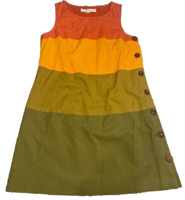 Trina Turk Silk Blend color block shift dress Sz side button Made In