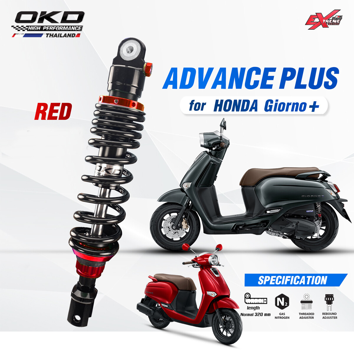 Advance Plus 320mm Red Gas Shocks Absorber Fits Honda Giorno 125+