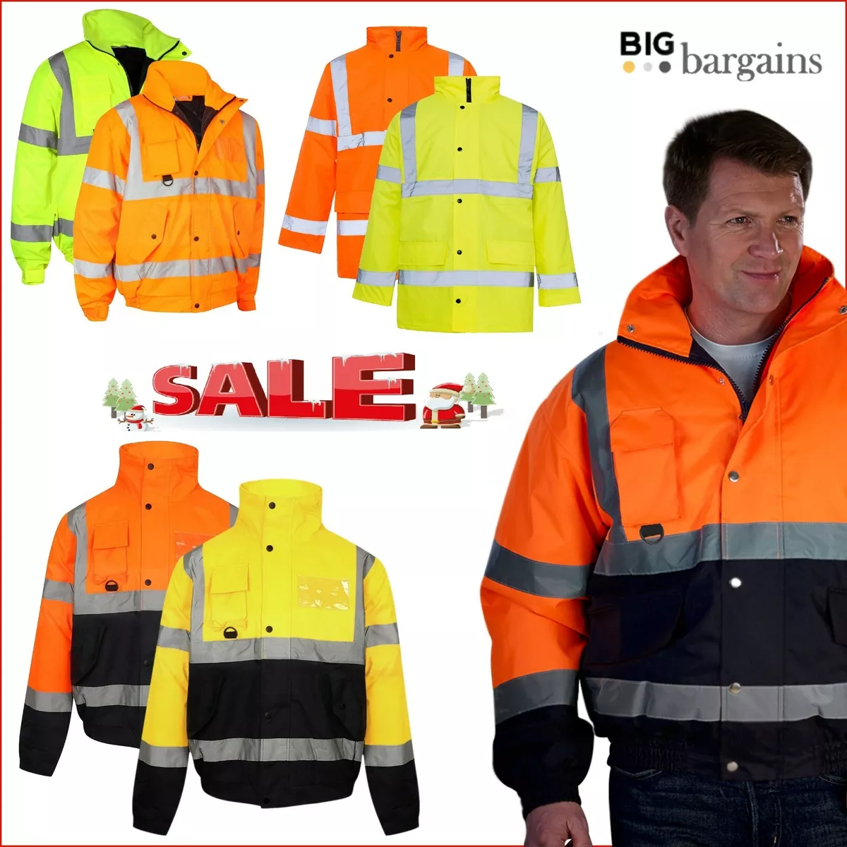 Hi Vis Viz Visibility Bomber Jacket Safety Security Work wear Top Coats Jackets