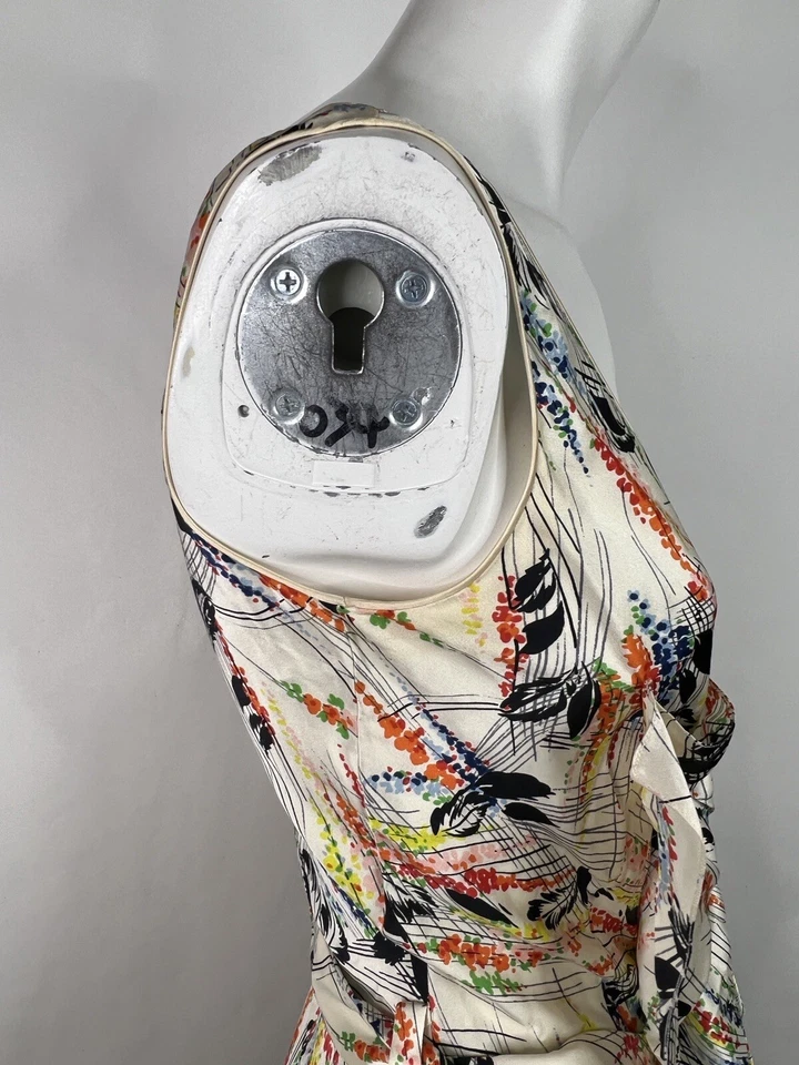VESTIDO DE SEDA ESTAMPADO MULTICOLOR BLANCO JOHN GALLIANO 2003 38 S De Colección Foto 4 de 4