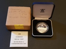 Royal Mint Silver Proof 1989 Guernsey Royal Visit 2 Pound Coin + Case & COA