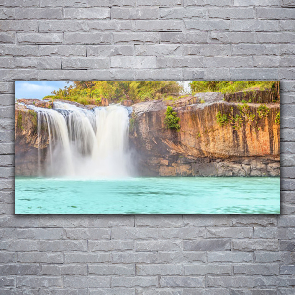 Tableau image sur verre acrylique 120x60 cm d'un paysage de cascade nature