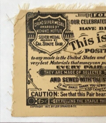 1927 Vintage Levi Strauss & Co Jeans Guarantee Ticket | eBay 1927 Vintage Levi Strauss & Co Jeans Guarantee Ticket | eBay