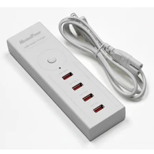 MaximalPower White 4-Port USB 2.1A 1.0A Charger AC Power Strip Adap for iPhone