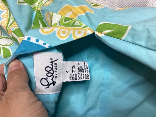Lilly Pulitzer Strapless Dress 4 Strapless Floral Tie Back Paisley Blue Vintage - Picture 18 of 19