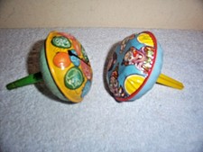 VINTAGE TIN LITHO METAL TOY RATTLE NOISEMAKERS WITH CLOWN FACES