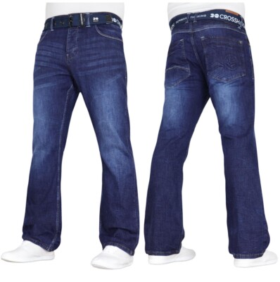 CROSSHATCH Herren Stretch Bootcut Schlagjeans Mode Denim Hose mit Gürtel