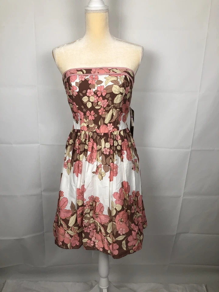 NWT Love Tease Dress Strapless Bodycon Floral Size 11 Rose White Brown Ivory $69 - Image 3 of 4
