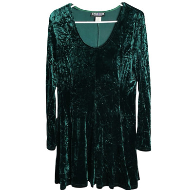 Pyramid Collection Womens Velvet Dress L Emerald Green Scoop Neck Forest Fairy