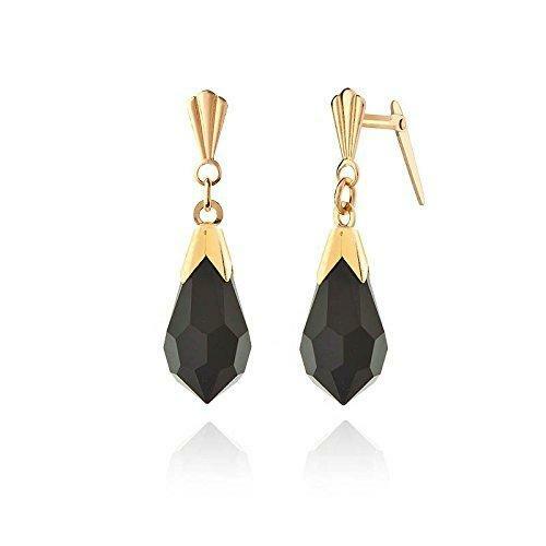 9ct yellow gold small faceted black crystal teardrop Andralok drop