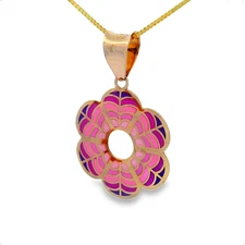 14K Solid Gold Flower Pendant Necklace Petal Hand-Painted Plants Jewelry Gift