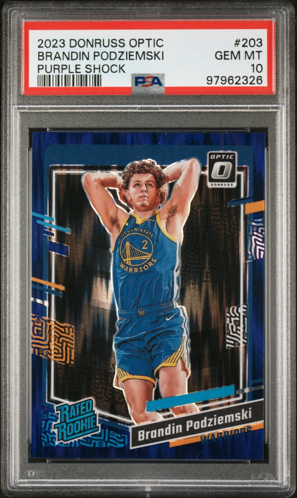 2023-24 Donruss Optic - #203 Brandin Podziemski [Purple Shock] Rookie RC PSA 10