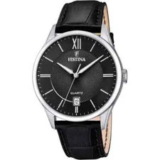 Festina Classics F204263 Mens Black Leather Strap Analog Dial Quartz Watch 43 mm