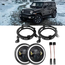 Round LED Headlight w/9" Bracket Set For Jeep Wrangler 2018-2024