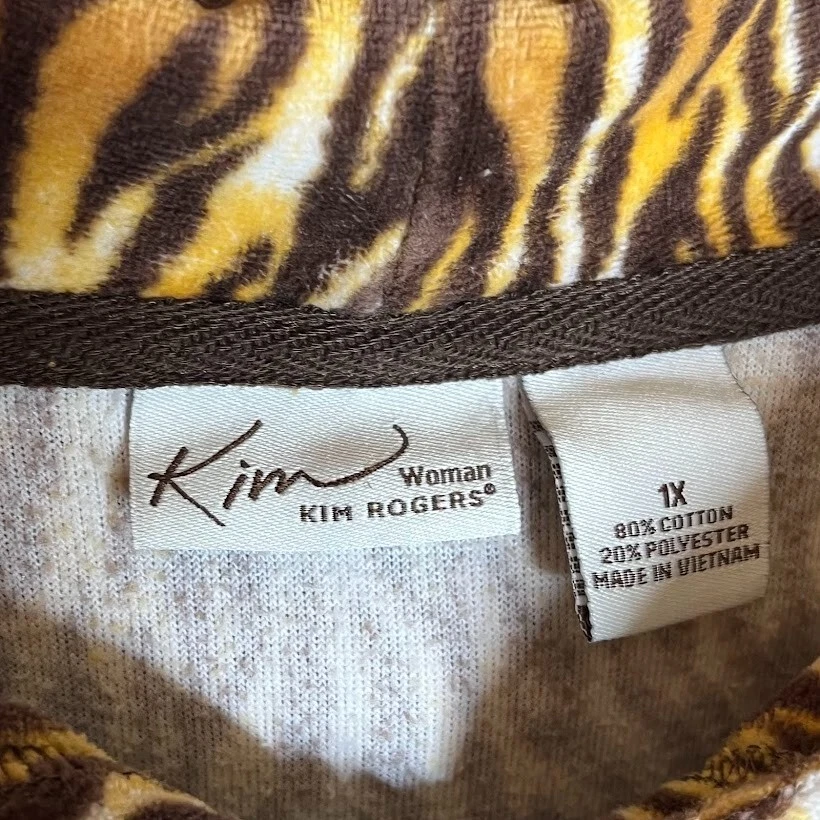 Sudadera con Capucha Kim Rogers Para Mujer 1X Naranja Estampado de Tigre Retro Terciopelo Cremallera Deportiva Foto 4 de 4