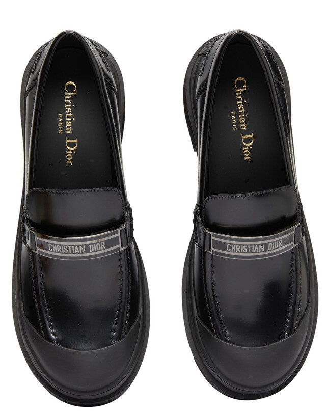 DIOR Women's 'Code' Brushed Leather Logo Plate Loafers Black 37
