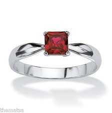 WOMEN PRINCESS CUT GARNET JANUARY BIRTHSTONE STERLING SILVER RING 4 5 6 7 8 9 10
