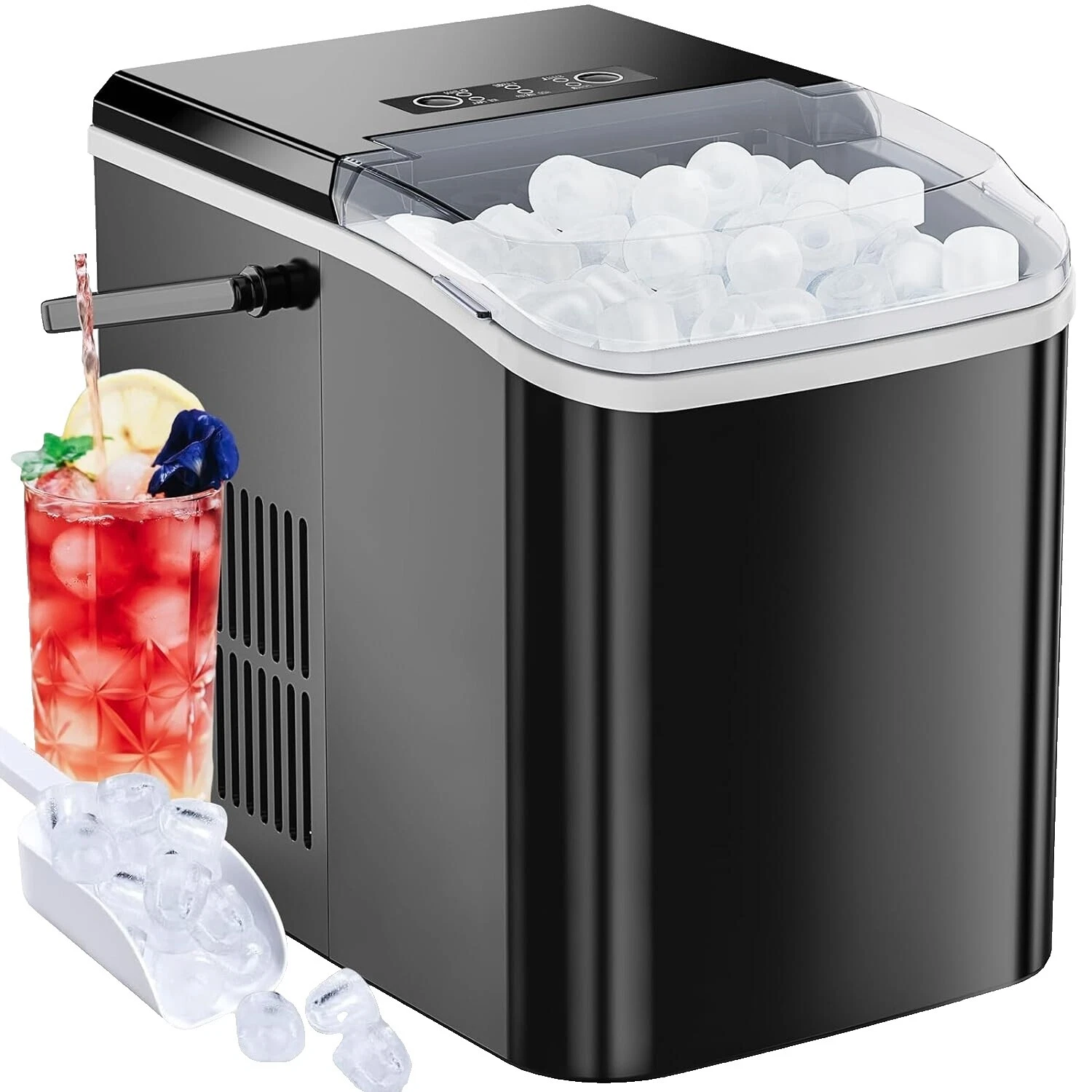 Fabricantes de hielo de encimera de acero inoxidable negro