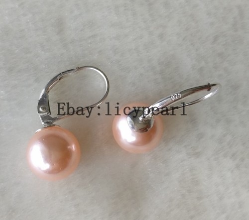 shell pearl earrings, 10 mm Rosa Muschelkernperlen Hebel zurück Ohrringe - Bild 3 von 8