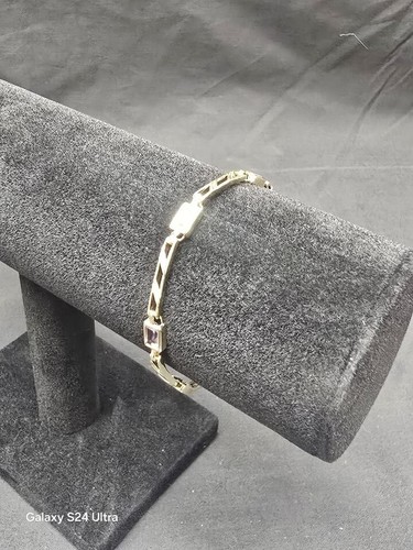 14k Yellow Gold Milti Gemstone Bar link Bracelet 7 in - Picture 3 of 13